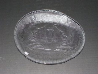 Lg Swedish Kosta Boda Ann & Goran Warff Oval Art Glass Crystal Clear Crab Plate