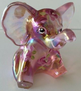 Fenton Pink Art Glass Handpainted Elephant Figurine