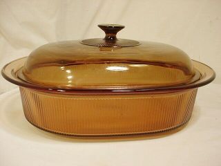 Pyrex Visions Amber 4 Quart Oval Roaster With Lid By Corning Dutch Oven Usa Exc