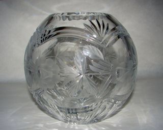 Vintage Crystal Cut Glass Rose Bowl With Gray Cut Floral Design