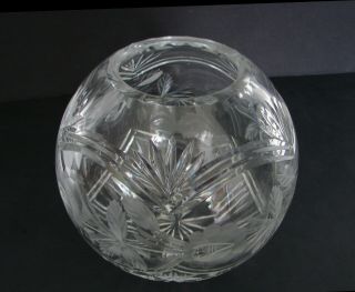 Vintage Crystal Cut Glass Rose Bowl with gray cut floral design 2
