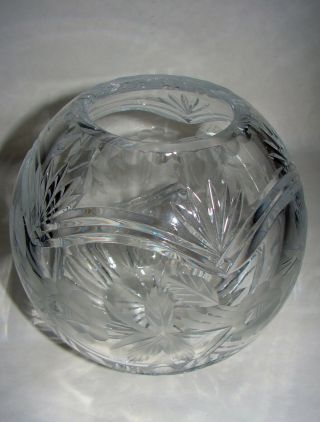 Vintage Crystal Cut Glass Rose Bowl with gray cut floral design 3