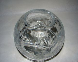 Vintage Crystal Cut Glass Rose Bowl with gray cut floral design 5