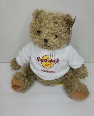 9 " Hard Rock Cafe Amsterdam Teddy Bear Plush White Hoodie Soft With Tags
