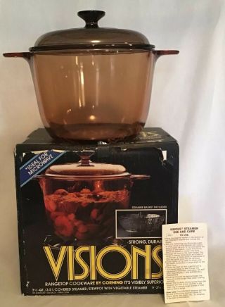 Vintage Corning Ware Visions 3 1/2 Quart Covered Stewpot Amber Dutch Oven