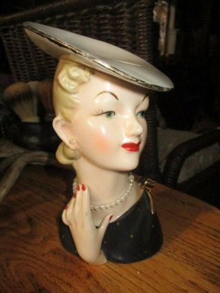 Antique Vintage Rare Napco 1956 Brown Dress Earrings Headvase Head Vase
