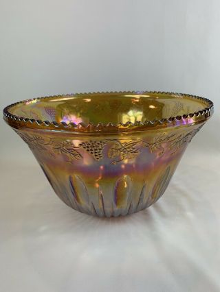 Vintage Indiana Glass Irridescent Grape Pattern Punch Bowl