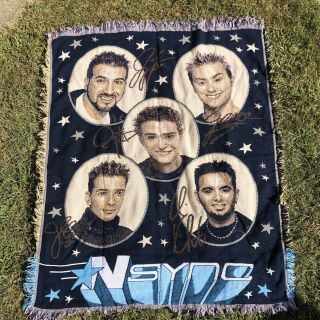 Vintage 90s Nsync Woven Tapestry Fringe Blanket Throw Justin Timberlake Band