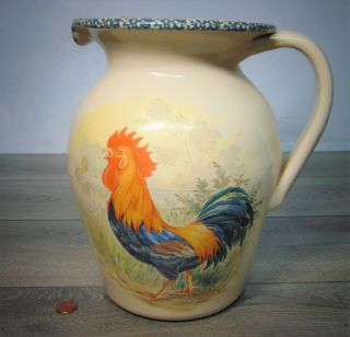 VTG 1998 LG ROOSTER PITCHER Country Chicken Home & Garden Party Stoneware USA 6
