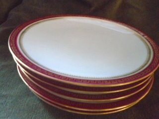5 Limoges Luncheon Plates France W H Plummer T.  V.  22 Kt Gold W/ Red Trim