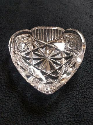 Signed Hawkes American Brilliant Cut Glass Heart Shaped Bonbon