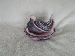 Vintage,  Lovely Purple White Swirl Slag Glass [ Turkey On Nest]
