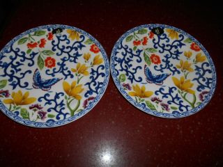 2 Ralph Lauren Mandarin Blue Salad Plates Colorful Floral Butterfly