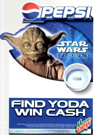 Star Wars: Episode I Pepsico 1999 Find Yoda Win Cash Static Cling Store Display