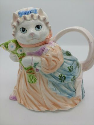 Vintage 1990 Lefton Sri Lanka Kitty Cat Teapot Srno 7894.  So Cute Pastel Colors