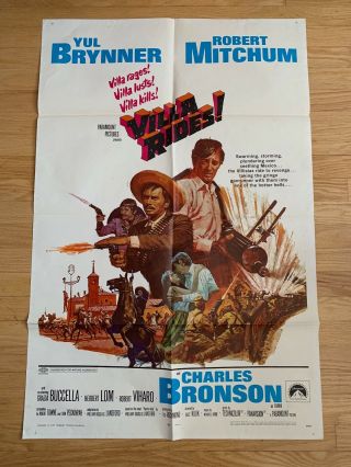 1968 Villa Rides Orig One Sheet Movie Poster Charles Bronson Robert Mitchum