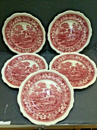 Set Of (5) Vtg Copeland Spode Tower Pink 10 - 5/8” Dinner Plates