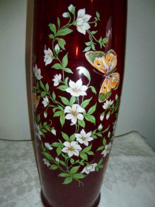Norleans 15 3/4 " Tall Vase - Red W/ Butterflies & White Flowers - Made In Italy - 22k