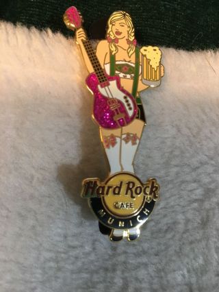 Hard Rock Cafe Pin Munich Blonde Girl W Large Mug Of Beer & Glitter Pink Guitar
