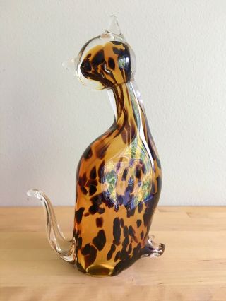 8.  5” Vintage Murano Art Glass Cat Figurine Brown Amber Speckled Mid Century