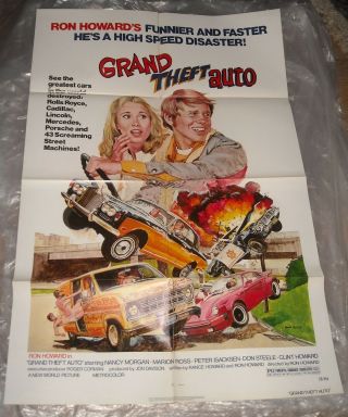 1977 Grand Theft Auto 1 Sheet Movie Poster Ron Howard Painted Art