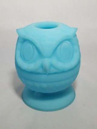 Fenton Blue Satin Glass Owl Fairy Lamp Light
