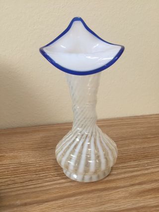 Fenton Blue Ridge Spiral Optic Jack In Pulpit Tulip Vase 9 " Tall