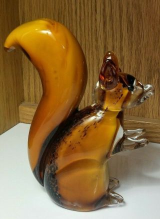 Vintage " Murano " Art Glass - Hand Made Squirrel Figurine.  Hand Blown 7 " Tall