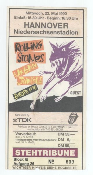Rare Rolling Stones 5/23/90 Hanover Germany Deluxe Concert Ticket Stub