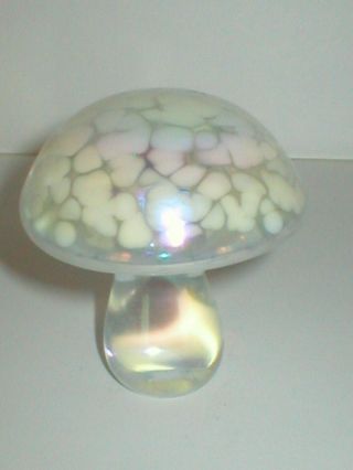 John Ditchfield Glasform Mushroom Paperweight Iridescent White Glassform