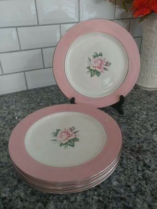 Set Of 6 Vintage Homer Laughlin Lifetime China Pink Rose Dinner Plates 10 " La