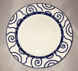 Crate & Barrel Blue Spiral Salad Plates 8 1/2” Spal Porcelain Set Of 4 Euc