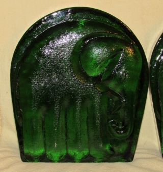 VINTAGE BLENKO MID CENTURY MODERN GREEN GLASS ELEPHANT BOOKENDS by JOEL MYERS 2