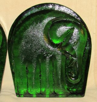 VINTAGE BLENKO MID CENTURY MODERN GREEN GLASS ELEPHANT BOOKENDS by JOEL MYERS 3
