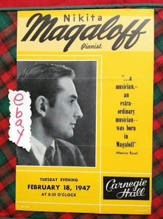 1947 Nikita Magaloff Pianist Carnegie Hall Flyer York City Box D Handbill