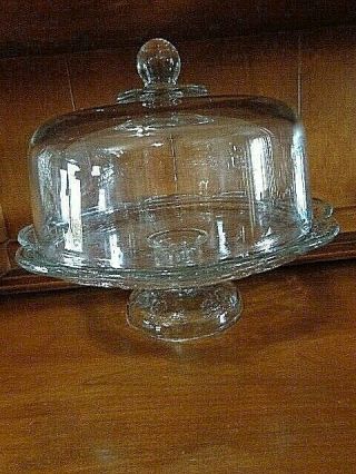 Anchor Hocking Savannah Clear Glass Cake Plate Stand With Ball Finial Dome