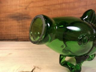 Hand Blown Forest Green Art Glass Open Mouth Fish Bottle Figurine Vase 12”