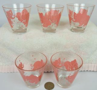 Vintage Hazel Atlas Dancing Pink Elephants Barware Set Mcm Triple Shot Glasses 5