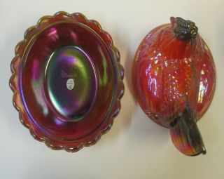 Fenton Hen On Nest Carnival Glass Covered Dish - Pink Magenta Red - Large