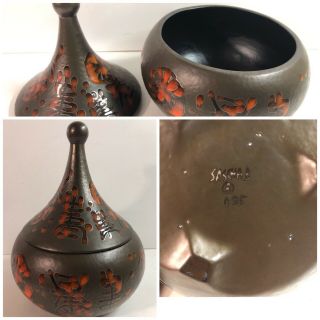 Vintage Ceramic Vase W/ Lid By Sascha Brastoff Signed Sascha B 035 Asian