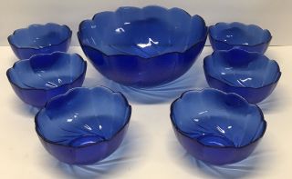 Vintage Duralex Verelco France Cobalt Blue Bowls - Set Of 7 - Rare Find