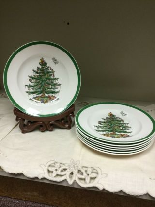 Vintage Spode Christmas tree made in england salad plates set of 7 3