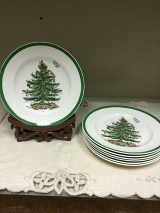 Vintage Spode Christmas tree made in england salad plates set of 7 6