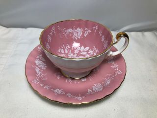 Aynsley Pink With White Rose Floral Tea Cup & Saucer Set