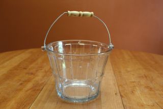 Vintage Anchor Hocking Glass Wooden - Style Bucket With Bail Handle Gently
