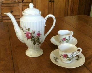 Vintage Noritake Pink Moss Rose Teapot With Lid And Two Cups & Saucers - Exc