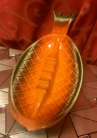 Vintage Royal Haeger Orange Multi Color Pineapple Ashtray Tiki Hawaiian Footed