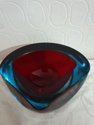 Vintage Murano Poli Seguso Red Art Glass Triangle Geode Bowl Circa 50s 60s