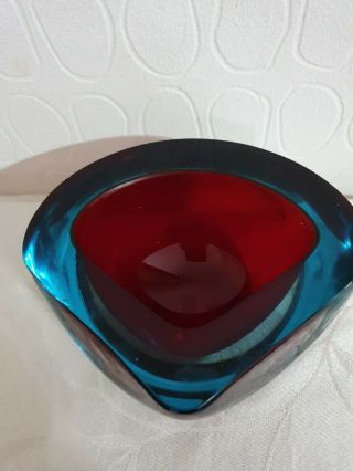 Vintage Murano Poli Seguso RED Art Glass Triangle Geode Bowl Circa 50s 60s 2
