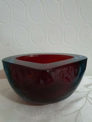 Vintage Murano Poli Seguso RED Art Glass Triangle Geode Bowl Circa 50s 60s 3
